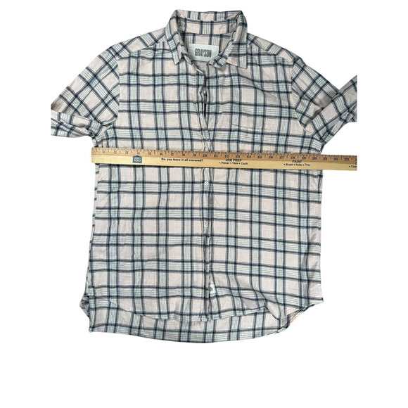 Grayson Shirt Womens Large The Hero Button Up Long Sleeve Cotton Pink Blue Plaid - Picture 4 of 7